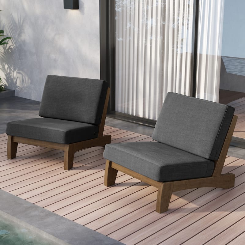 Sectional Wood Furniture 2 Seat Armless Patio Sofa - Single chair/Set of 2 - Dark Grey/2 Set Chairs