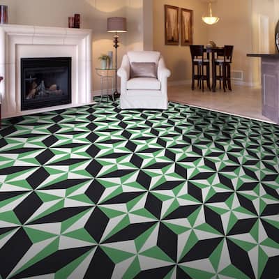 Handmade Diamond in Green and Black Tile, Pack of 12 (Morocco)