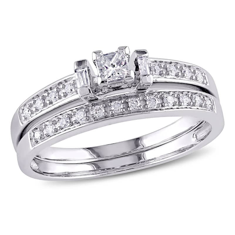 Miadora 10k White Gold 1/3ct TDW Diamond Bridal Ring Set