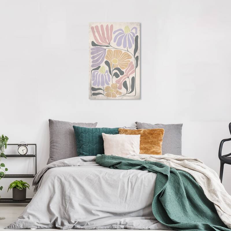Wynwood Studio Canvas Floral and Botanical Pastel Floral Pink and Lavender Bohemian & Eclectic Wall Art Canvas Print - 36 x 24
