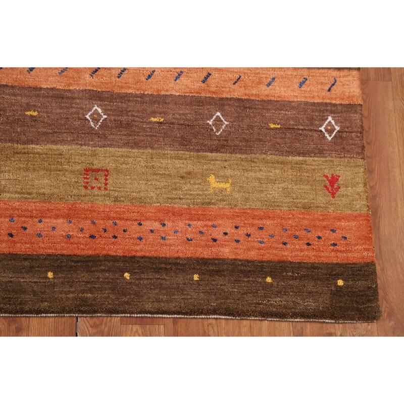 Striped Tribal Gabbeh Indian Area Rug Handmade Oriental Wool Carpet - 5'3"x 7'10"