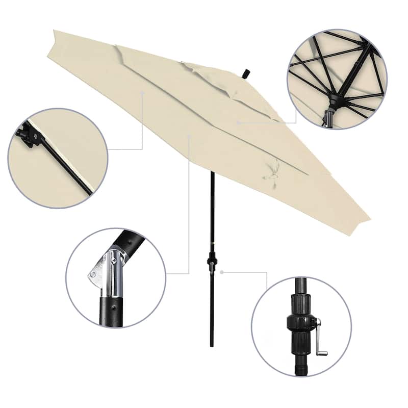 California Umbrella 11' Sun Master Patio Umbrella Black Aluminum Pole Fiberglass Ribs Crank Lift Tilt Pacifica Pacific Blue