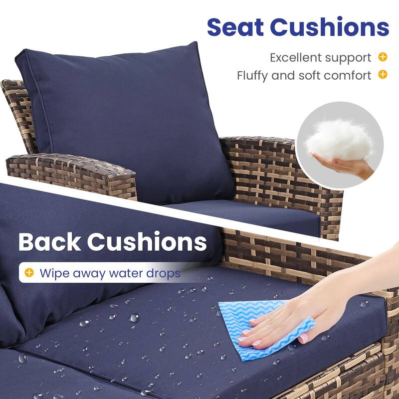4-Piece Wicker Outdoor Sofa Set, 1 Loveseats, 2 Single Sofas, 1 Table