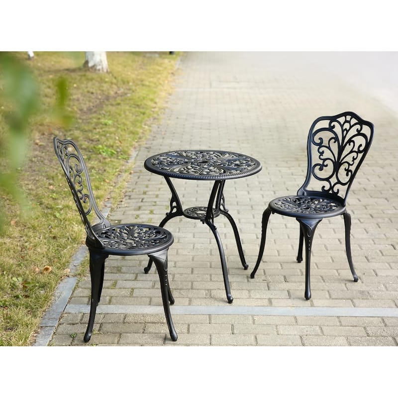3-Piece Outdoor Aluminum Conversation Furniture Set for 2 People, Patio Bistro Table and Chairs Set with Butterfly Design