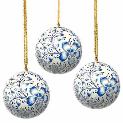 Recycled Paper Handpainted Floral Ornaments, Set of 3 (India)