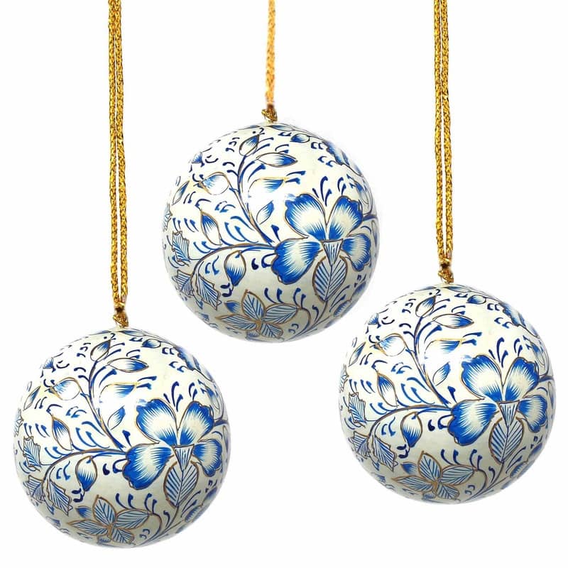 Recycled Paper Handpainted Floral Ornaments, Set of 3 (India)