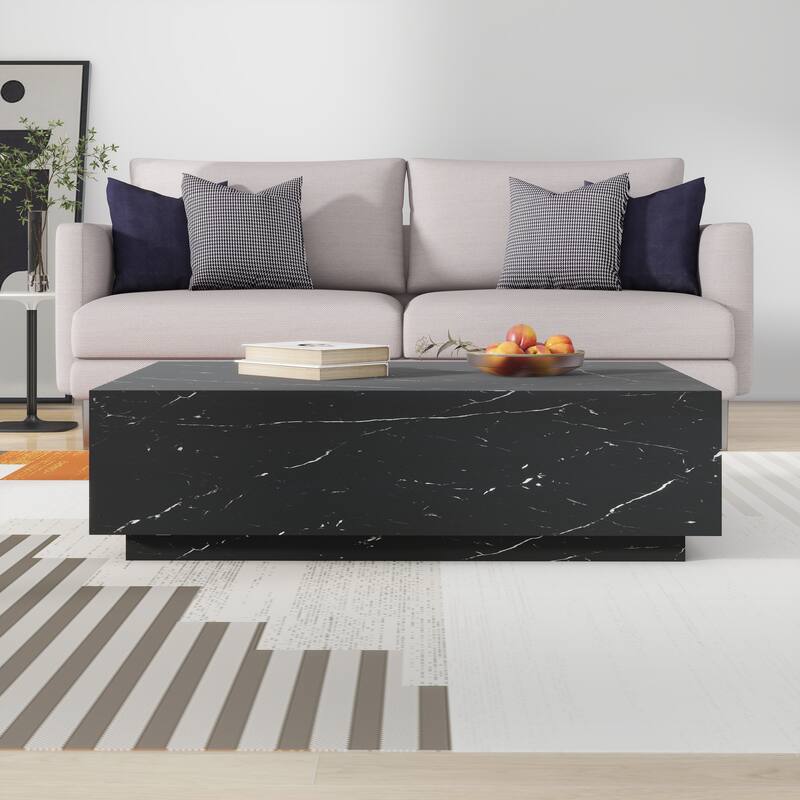 Faux Marble Solid Block Rectangular Coffee Table