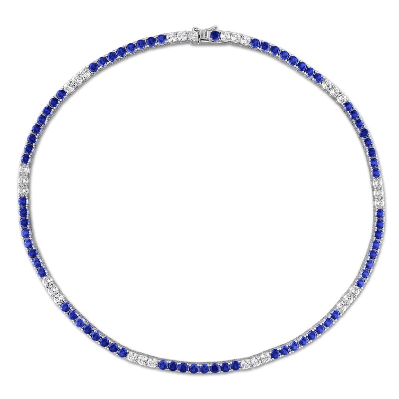 Miadora Sterling Silver Gemstone Tennis Bracelet and Necklace Set