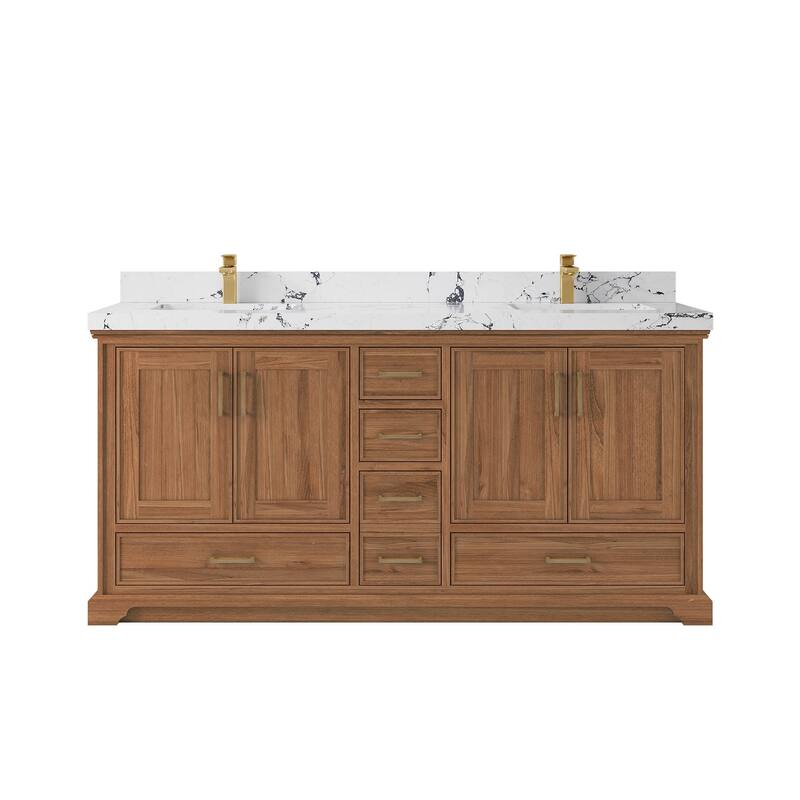 Willow Collections 72 in. W x 22 in. D Charlotte Teak Double Sink Bathroom Solid Teak Vanity with Countertop