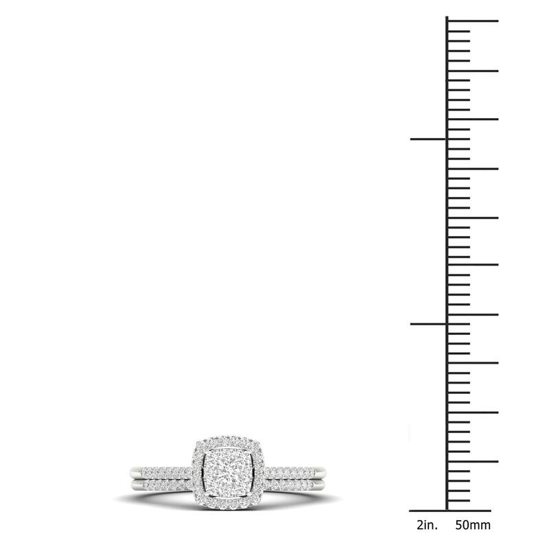 1/4ct TDW Diamond Cluster Halo Bridal Ring Set in Silver for Women