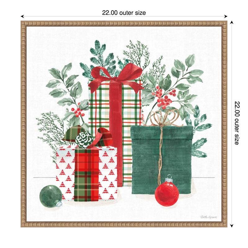 Classic Christmas II by Beth Grove (22 x 22 in.), Framed Canvas Wall Art Print - Sylvie Beaded Rustic Natural
