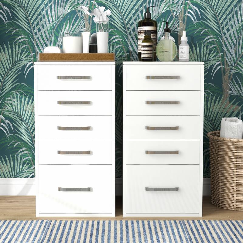 Roseanne Glam White 5-Drawer Wood Makeup Vanity Dresser (Set of 2) by Furniture of America