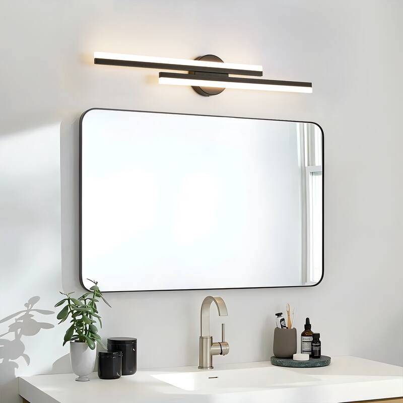 32.28 in. 2-Light Modern Black Linear LED Vanity Light with Light Bars, Damp Rated for Bathroom