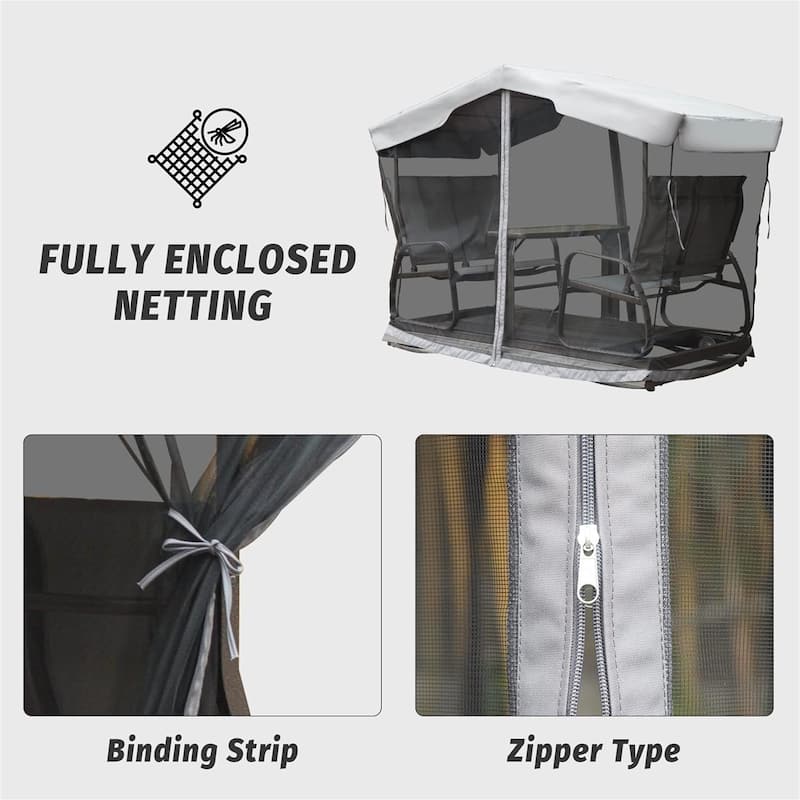 44.30 in. 4-Person Aluminum Outdoor Glider Benches with Canopy in Grey Brown
