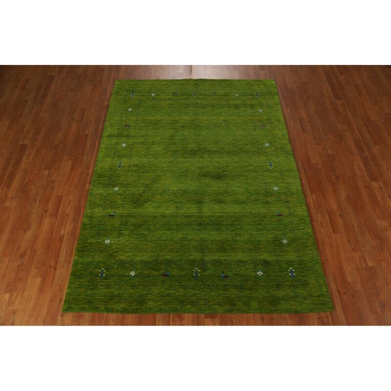 Green Gabbeh Area Rug Hand-Knotted Wool Carpet - 5'3" x 7'7"