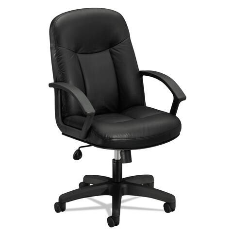 HON HVL601 Series Executive High-Back Leather Chair, Supports Up to 250 lb, 17.44" to 20.94" Seat Height, Black