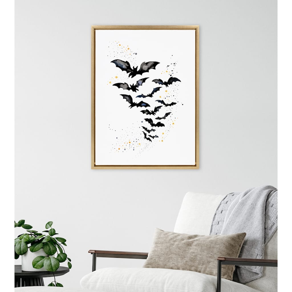 Kate and Laurel Sylvie Goth Bats Framed Canvas by Viola Kreczmer