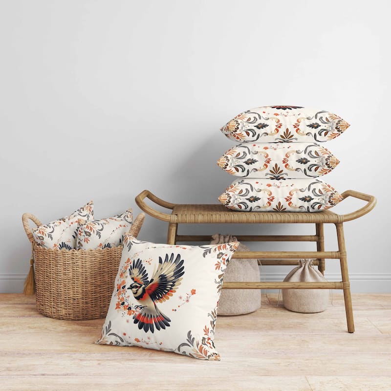 Blaze Bird Faux Suede Reversible Throw Pillow Red and Gray