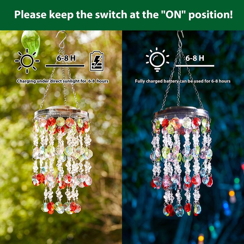Glitzhome 19"H Solar Lighted Patriotic Wind Chime Hanging Decor