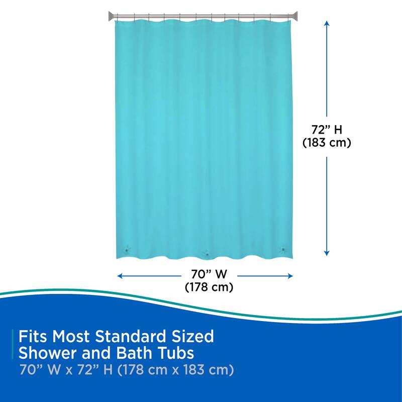 Kenney Medium Weight PEVA Shower Curtain Liner & Beaded Roller Ring Set, 70" W x 72" H