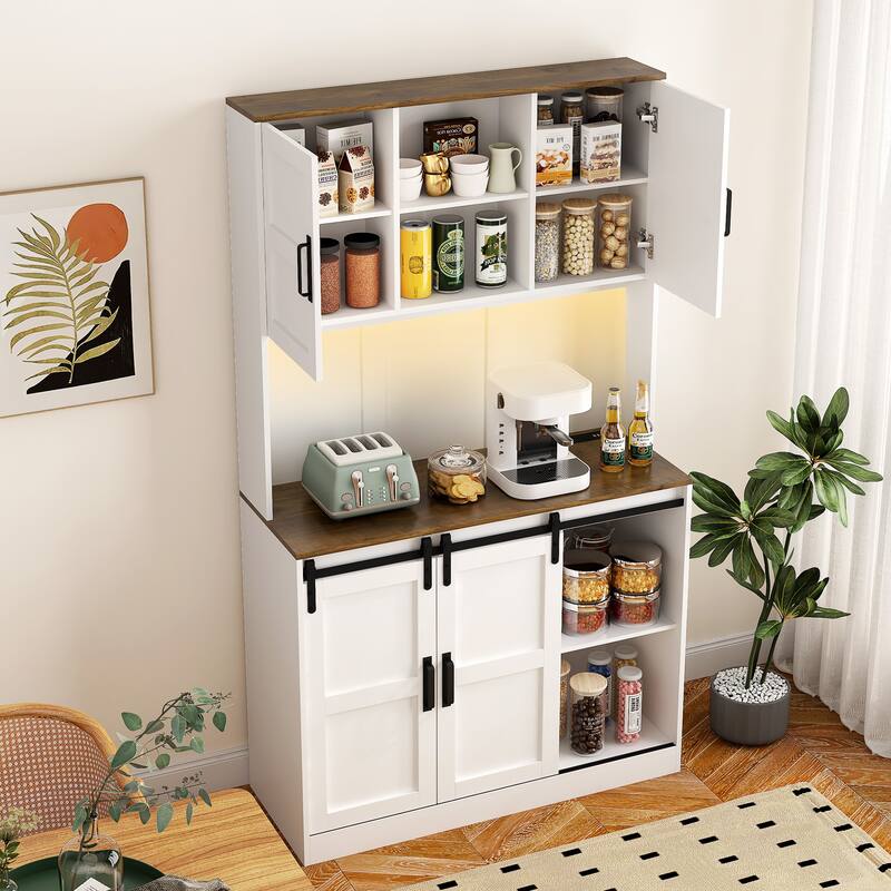 Roomfitters 72" Kitchen Pantry Cabinet with Charging Station, Tall Storage Cupboard, Adjustable Shelves, Organizing, White