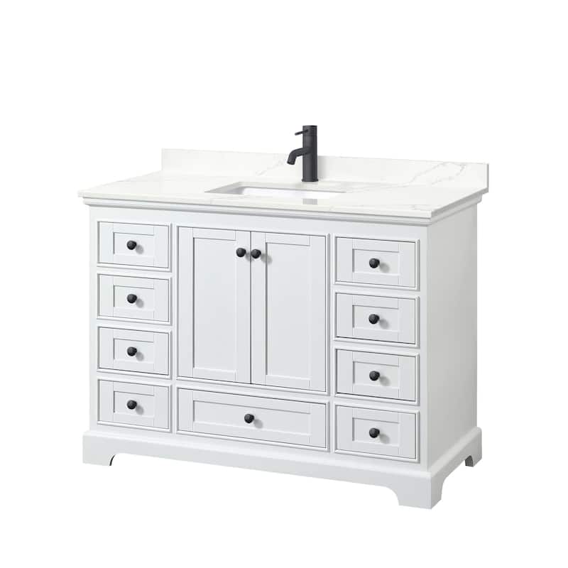 Wyndham Collection WCS202048S-QTZ-UNSMXX Deborah 48" Free Standing - White / Giotto Quartz Top / Matte Black Hardware