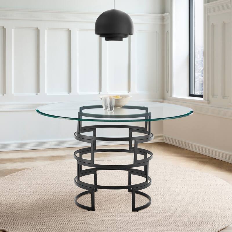 Diaz 48 Inch Glass and Metal Round Dining Table with Pedestal Base