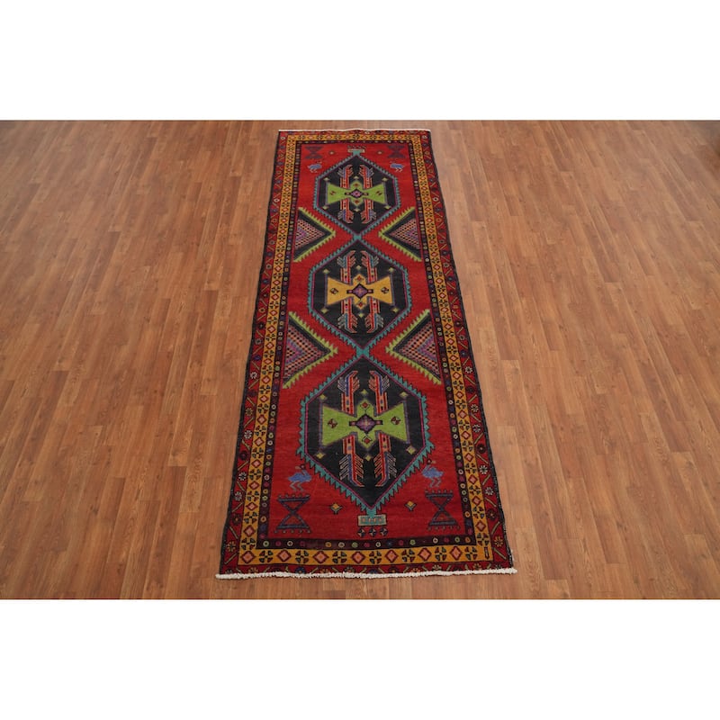 Hand Knotted Oriental 100% Wool Carpet Traditional Tribal Red Ardebil Runner Rug - 9' 8'' X 3' 6''