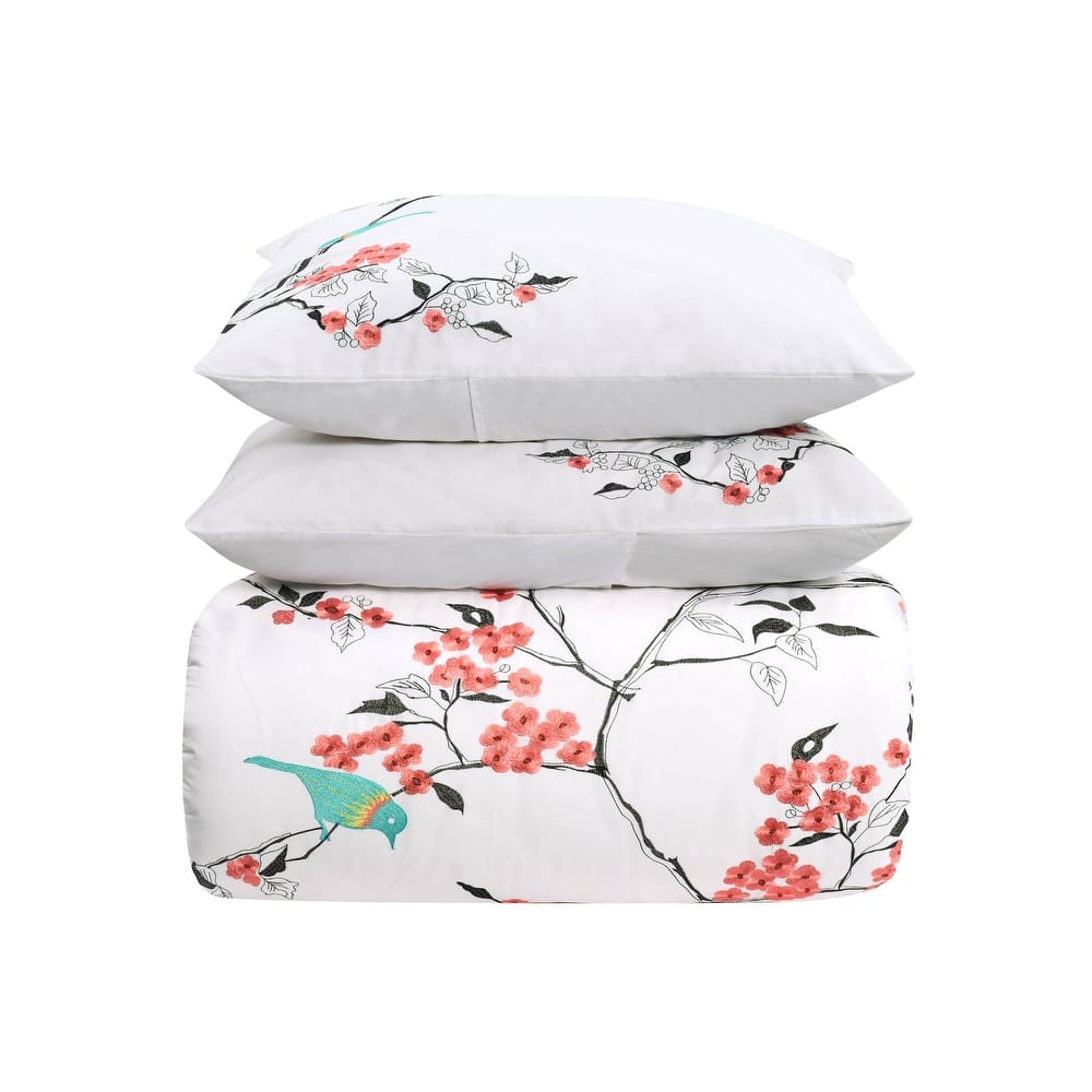Superior Cherry Garden Embroidered Cotton 3-Piece Duvet Cover Set
