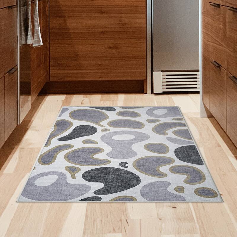 My Magic Carpet Kyoa Grey Olive Machine Washable Rug - 3' x 5'