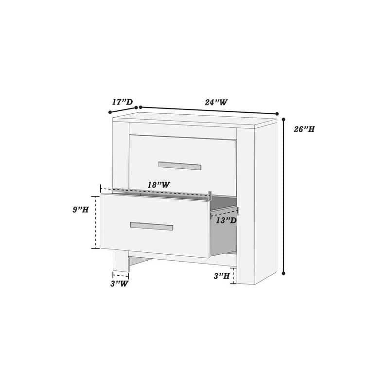 Modern Style 3pc Bed 2x Nightstand Set Sleek Handles Wooden Bed White Finish Bedroom Furniture