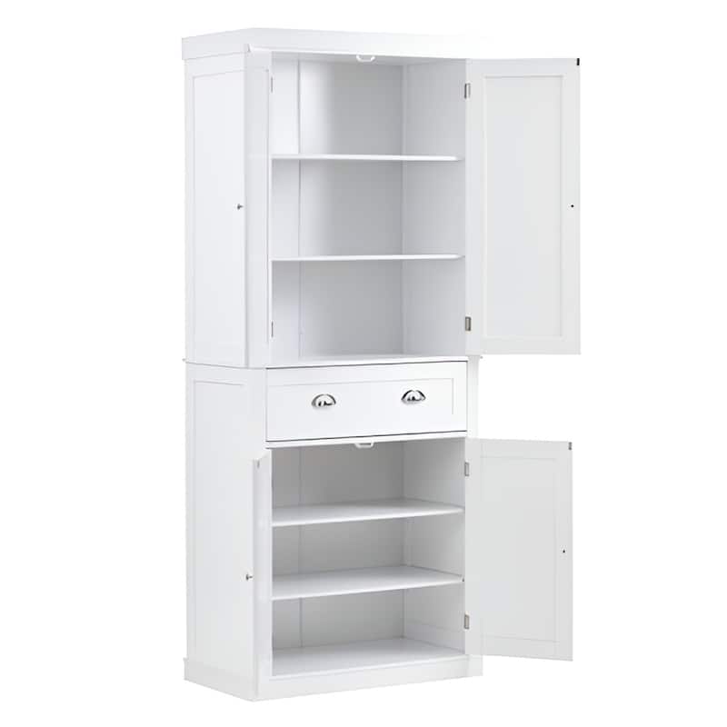 Pearl White MDF Kitchen Pantry Storage Cabinet with Drawer and Adjustable Shelves - 30” L x 16” W x 72” H