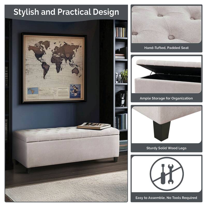 Madison Park Shandra Tufted Top Upholstered Storage Bench