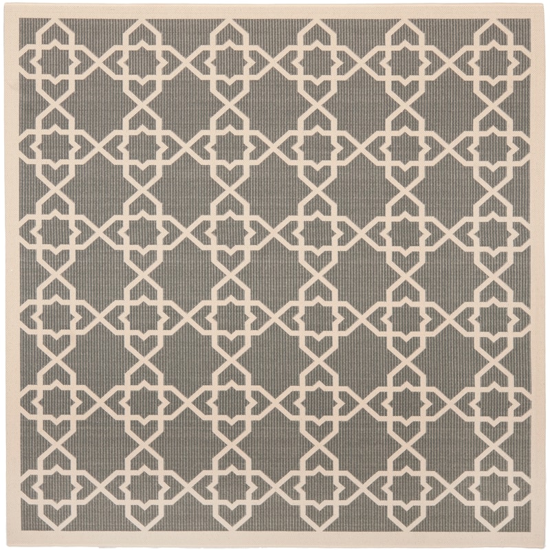 SAFAVIEH Courtyard Lawanda Trellis Indoor/ Outdoor Waterproof Patio Backyard Rug - 7'1 x 7'1 Square - Grey/Beige