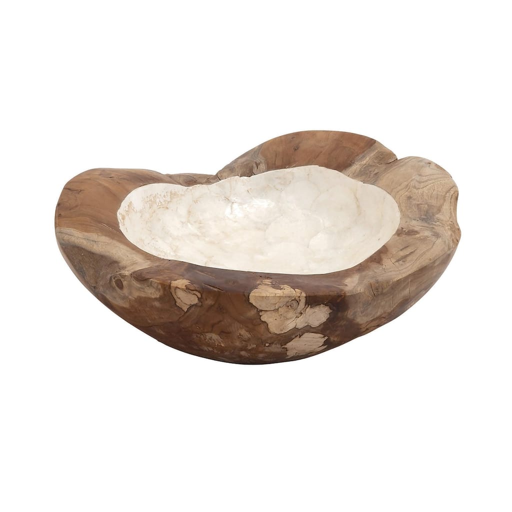 Teak Wood Handmade Live Edge Free Form Decorative Bowl with Capiz Interior - Brown - Roche River Decor