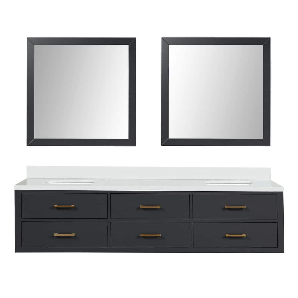 Castor 60 in W x 22 in D Black Double Bath Vanity, White Quartz Top, and 28 in Mirrors