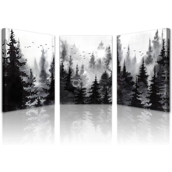 Black and White Forest Scenery Wall Paintings Modern Abstract Art - 12 x 16