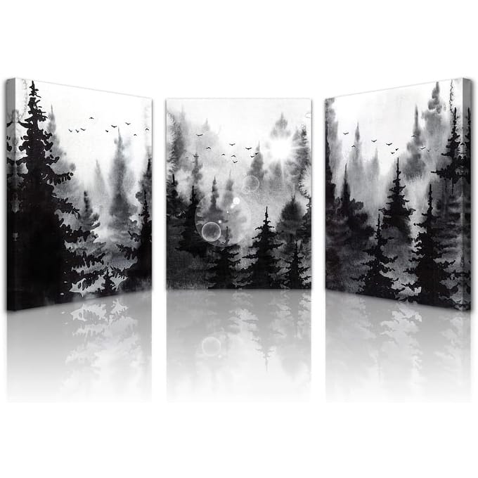 Black and White Forest Scenery Wall Paintings Modern Abstract Art