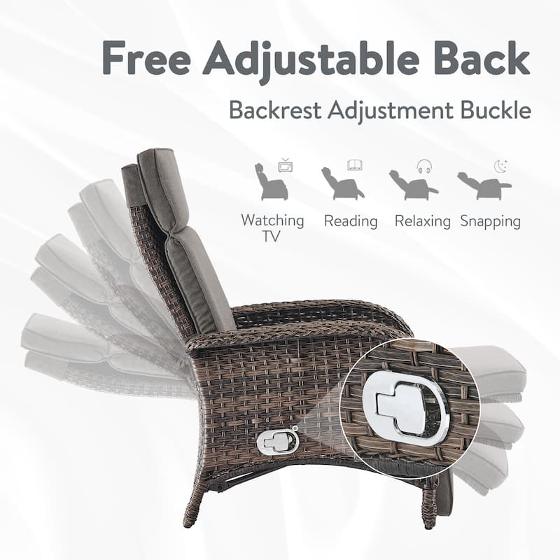 2 Pack Patio Wicker Chaise Lounge Chair Brown - Grey
