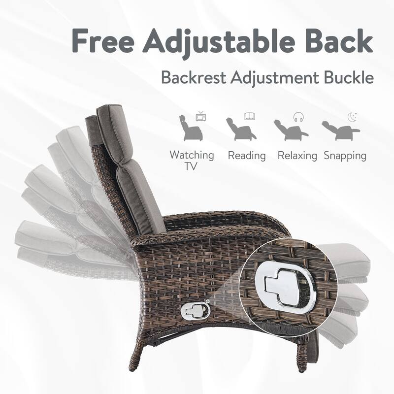 Outdoor Adjustable Reclining Patio Lounge Chair - Brown