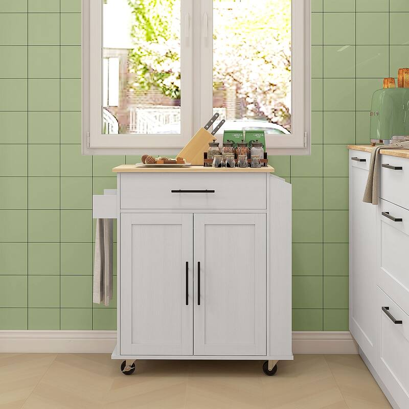 30" Rolling Kitchen Storage Cart with AC Outlets and USB Ports