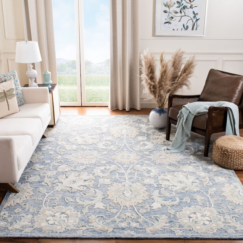 SAFAVIEH Handmade Glamour Marsona Floral Wool Rug - 9' x 12' - Blue/Beige