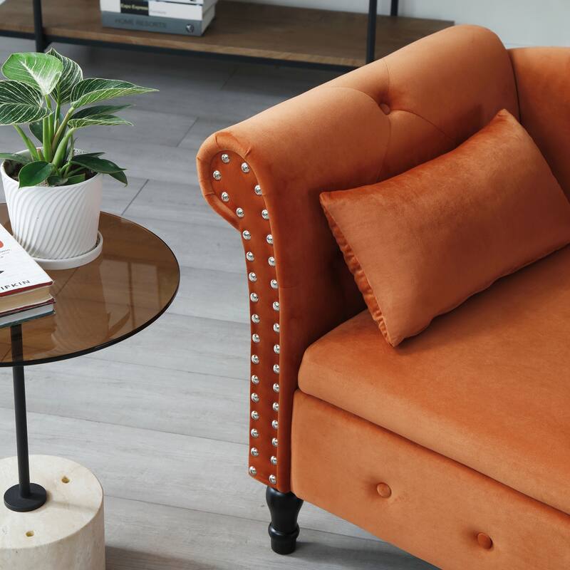 Orange 60" Velvet Button Tufted Chaise Lounge Chair