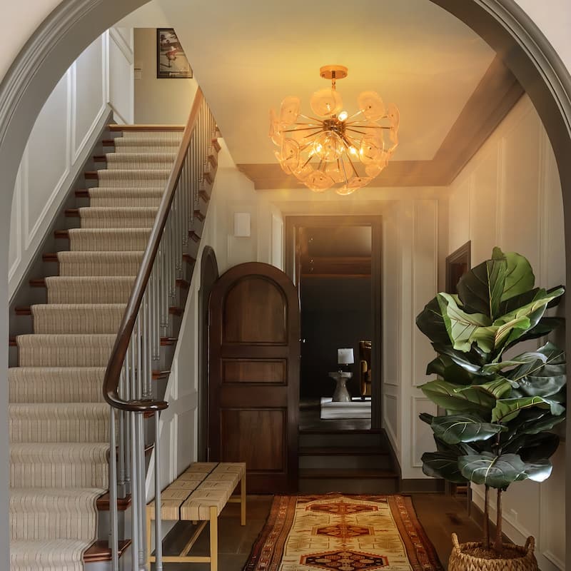 Arvill 4-Lights Modern Firework Starburst Glass Semi-Flush Mount in Gold