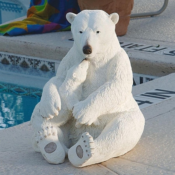 19" Mama And her Baby Polar Bear Outside Garden Statue - N/A