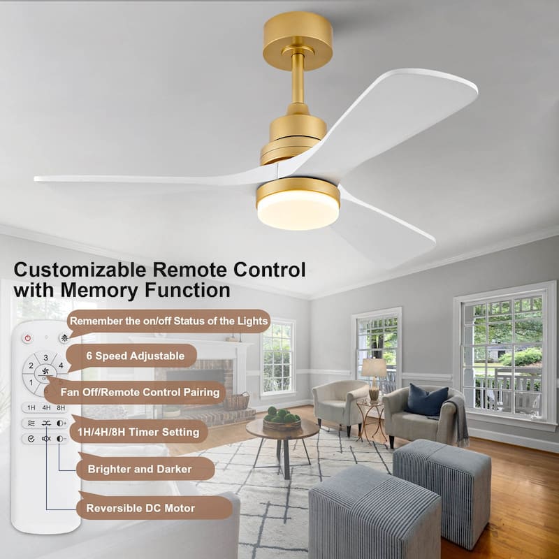 Hot sales 42 Inch Indoor Ceiling Fan With Dimmable LED Light 3 Solid Wood Blades Remote Control Reversible DC Motor