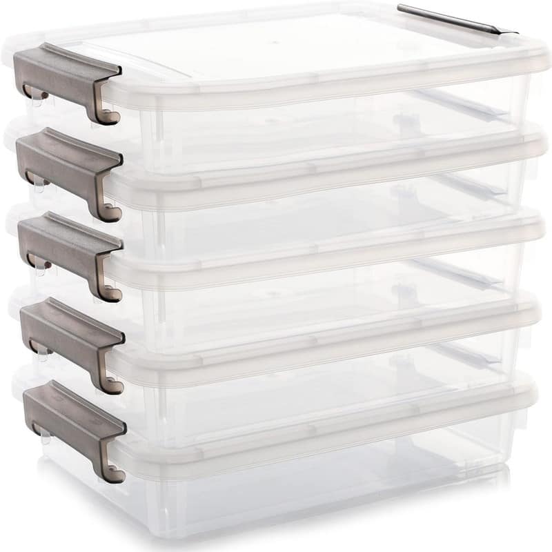 5 PCS Plastic Storage Bins with Lids Portable - White
