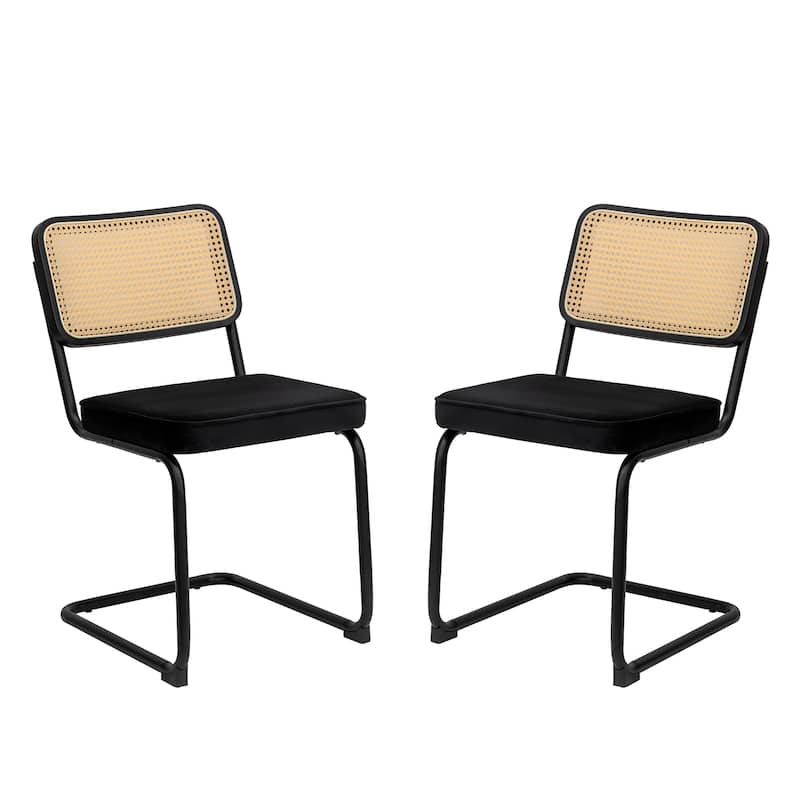 Dining Chairs Set of 2, Velvet Rattan Side Accent Chairs with Chrome Legs, Upholstered Dining Living Room Kitchen Chairs (2pcs)