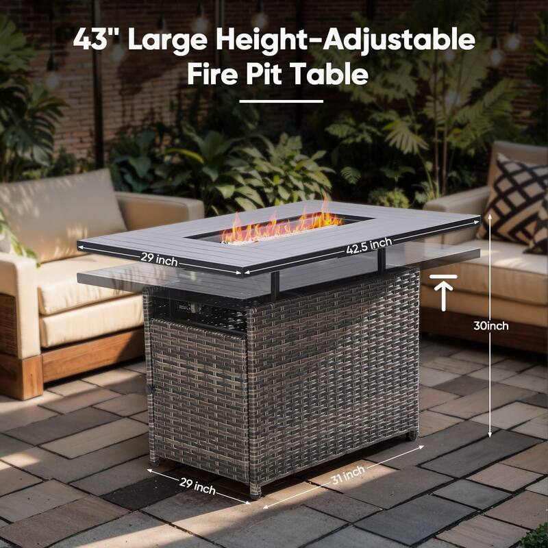 Outside Sofa Set with Grey Wicker Fire Pit Table - Grey Wicker Sofa Chair w/ Grey Wicker Fire Table