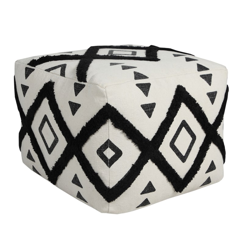 HomeRoots 18" White 100% Cotton Ottoman